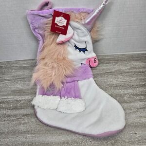 Holiday‎ Time Unicorn Christmas Stocking 20 Inch Purple Pink Plush New